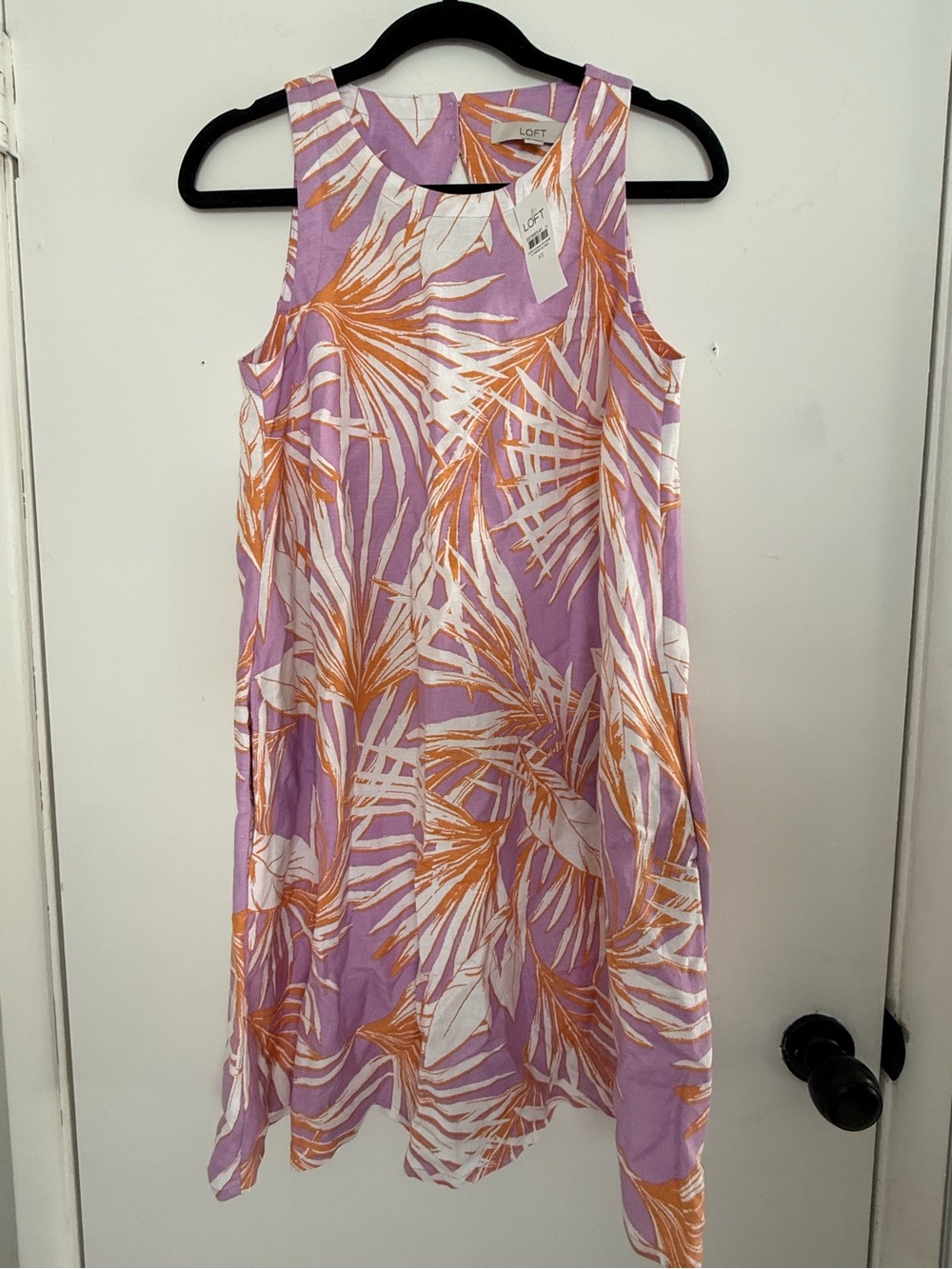LOFT Lavender Palm-Print Sleeveless Summer Dress NWT XS